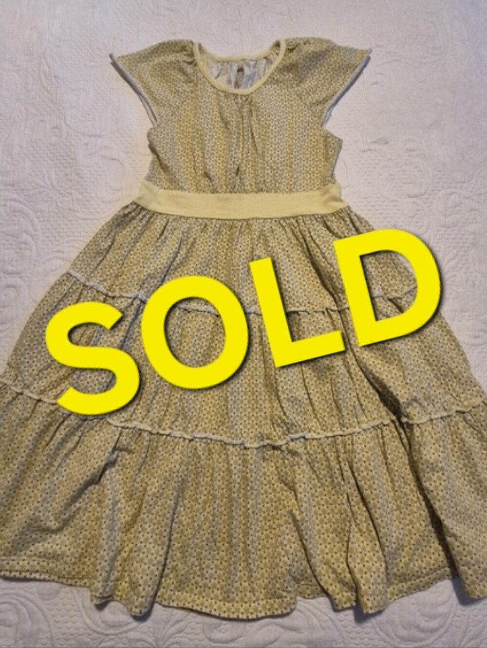 Tea Collection girls size 12 tiered 2 tone green with tiny purple flowers VGUC
